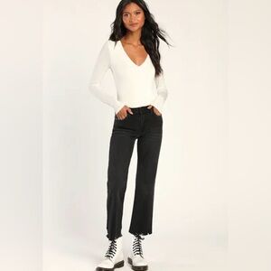 High-waisted straight leg black jeans